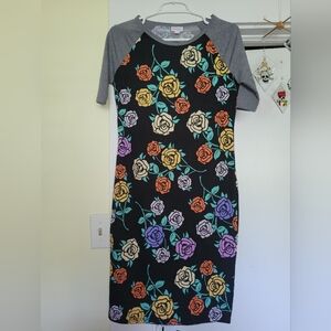 LuLaRoe Orange and Blue Midi Dress with Raglan Sleeves. Tee Shirt Feel